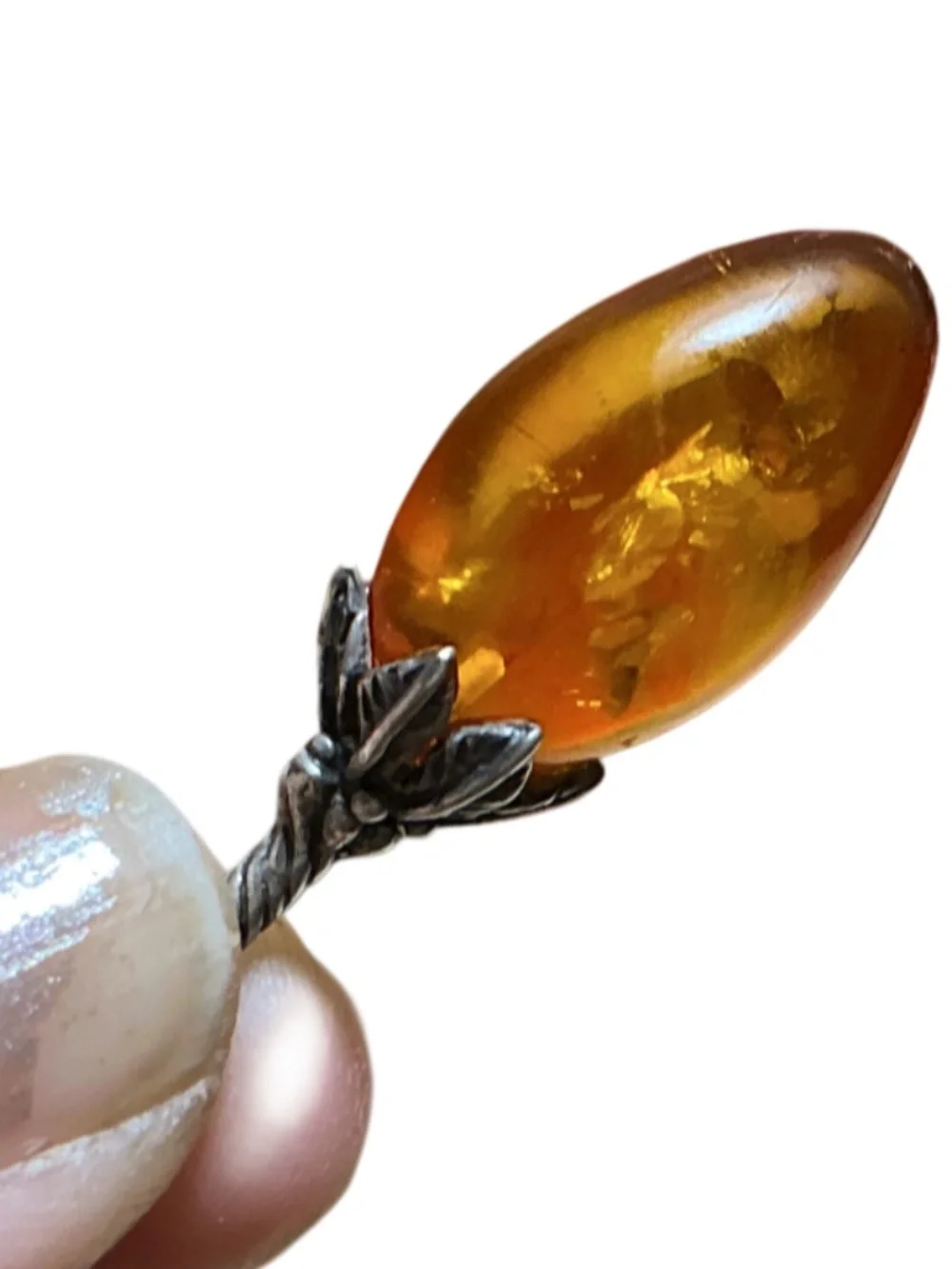 Vintage Genuine Amber Sterling Silver Drop Dangle Earrings 1.75